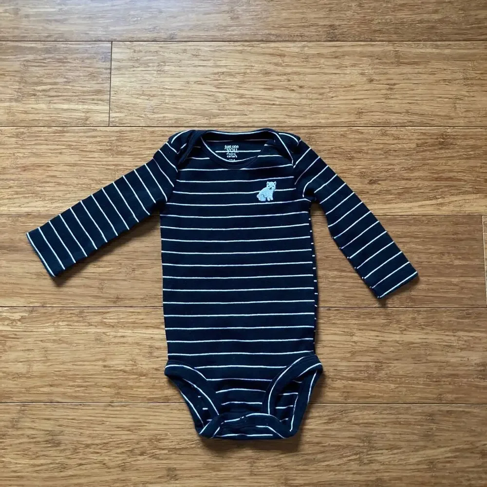 Carter’s Blak Striped Baby Boy Onesie, Size 9M